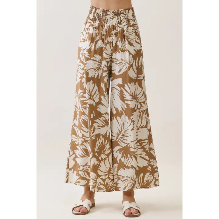 Wide Smock Waist Leg Crop Pants