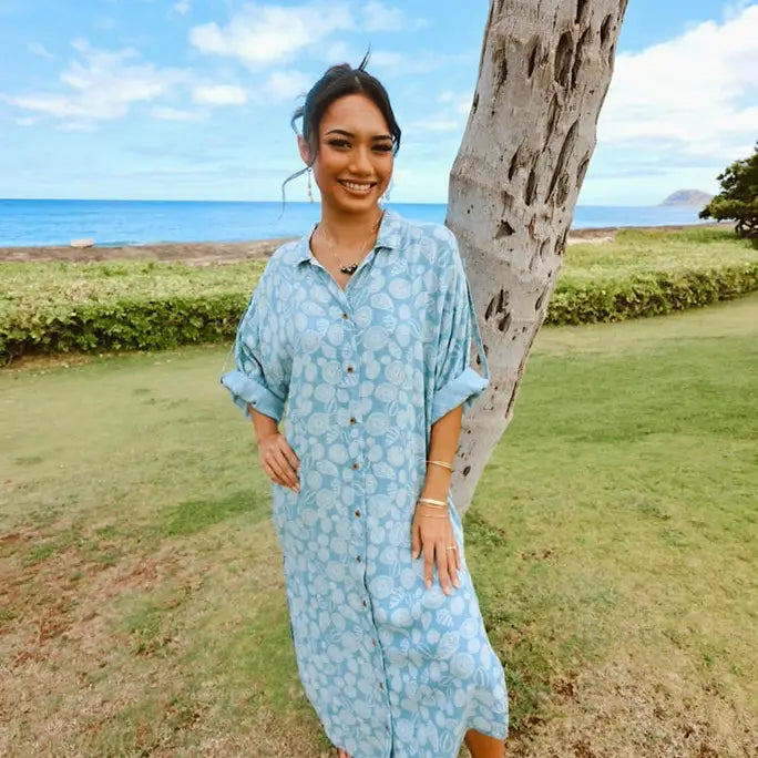 Womenʻs Long Shirt Dress in Shell Treasure