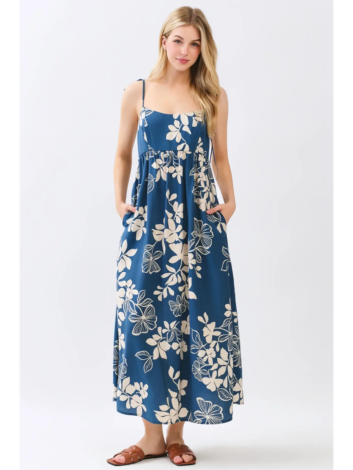 Back Cut Off Cami Midi Dress