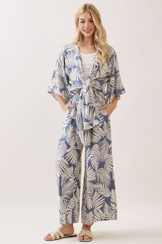 Tropical Print Wide Leg Pants