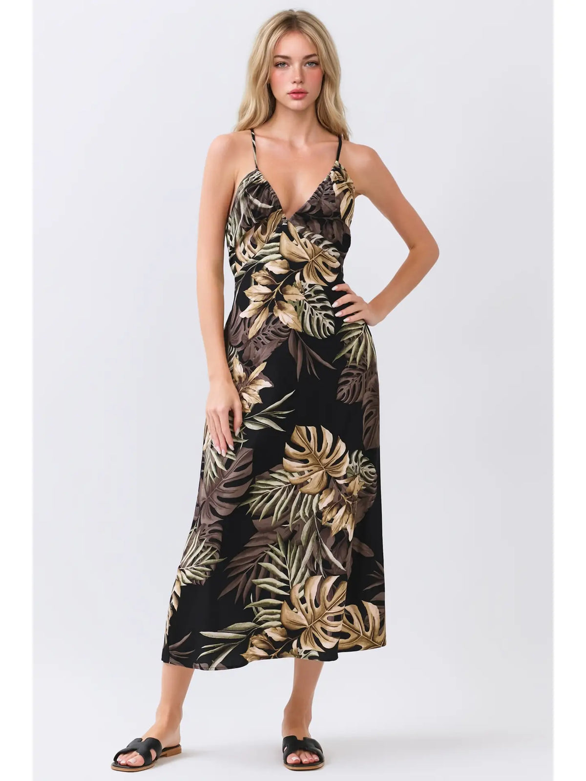 Tropical Print Cami Midi Dress
