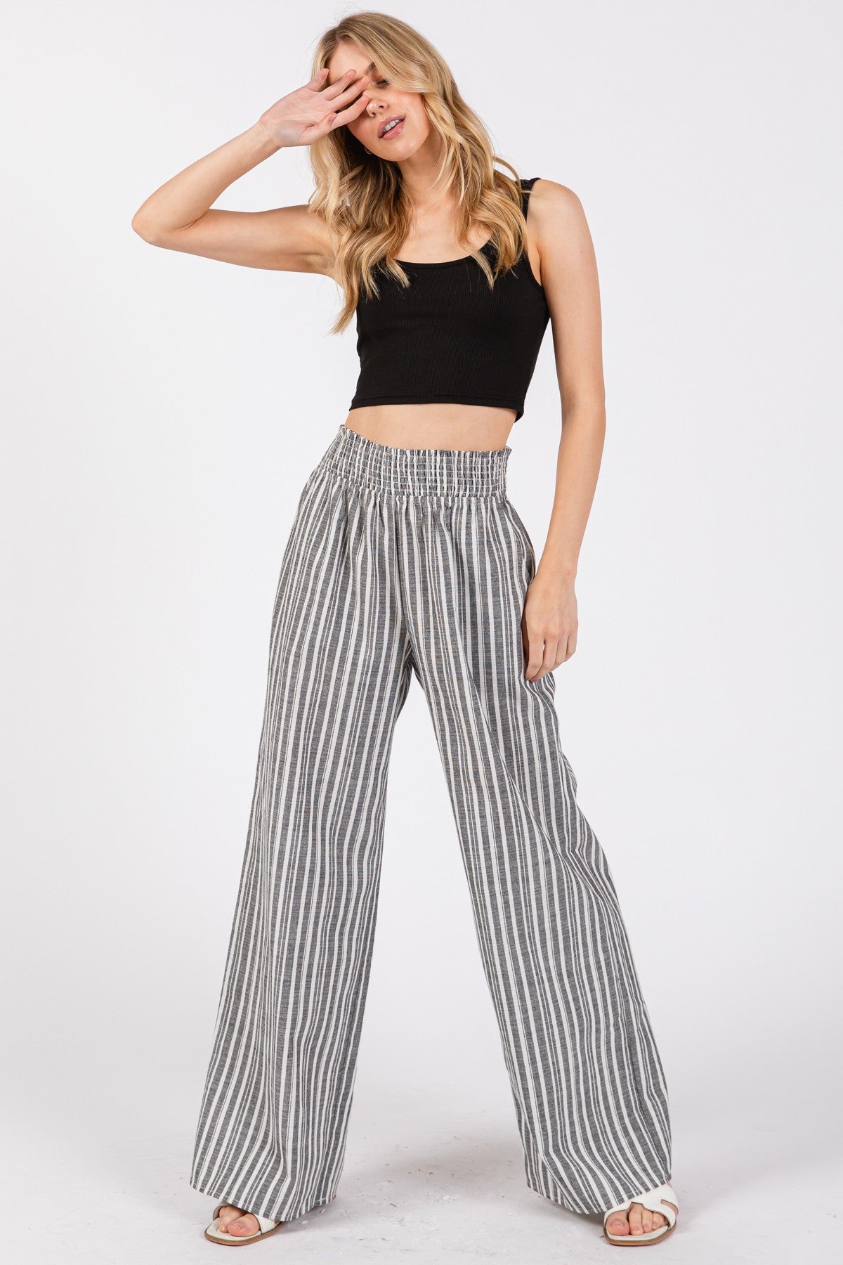 Smocked Waist Wide Leg Pants