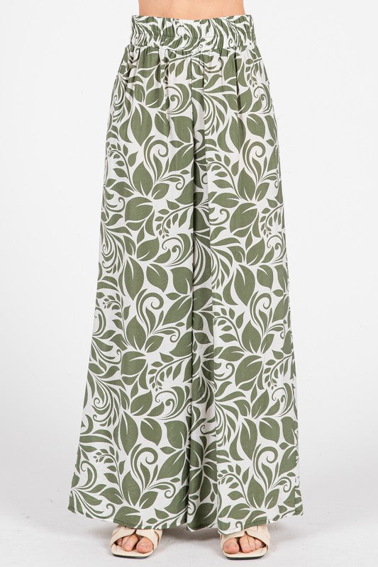 Print Waist Elastic Wide Leg Pants