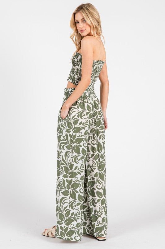Print Waist Elastic Wide Leg Pants