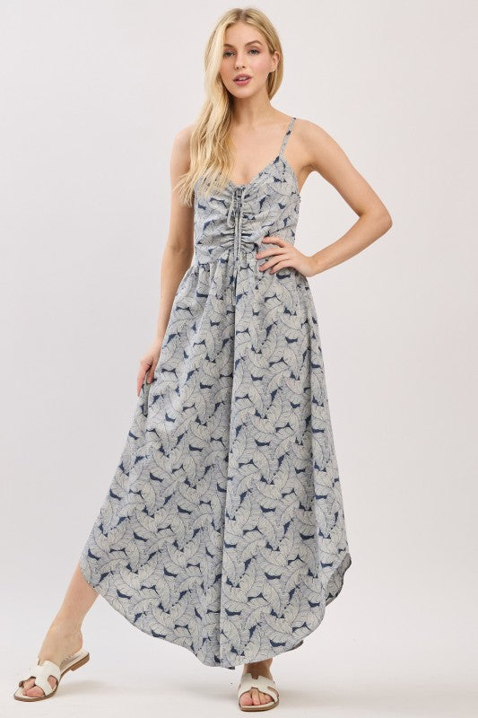 Front Ruched Hemming Midi Jumpsuit