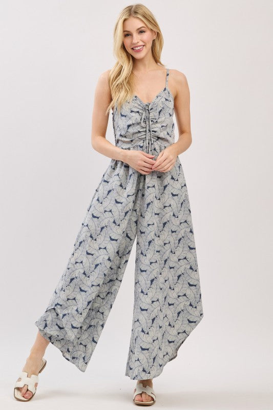 Front Ruched Hemming Midi Jumpsuit