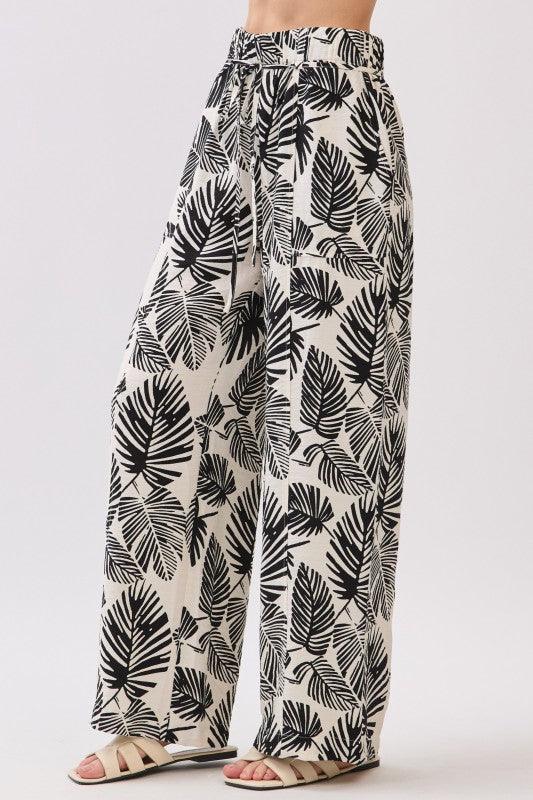 Waist Elastic Wide Leg Pants W/ Tie