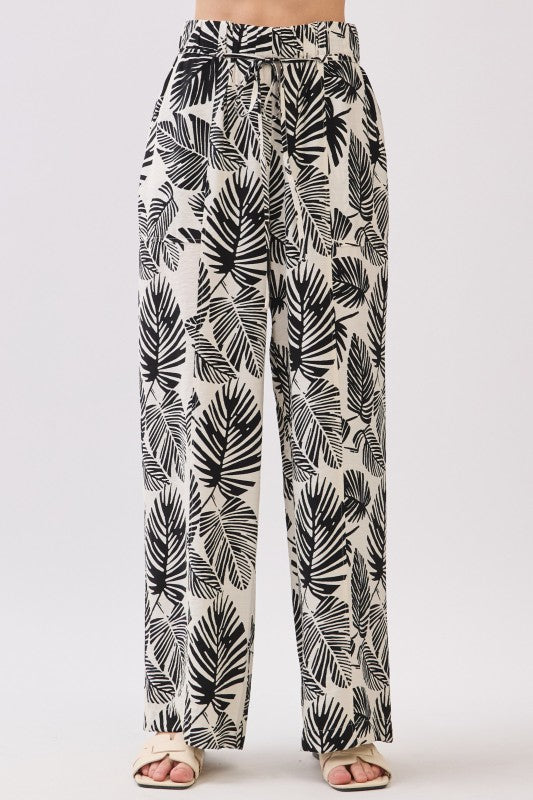 Waist Elastic Wide Leg Pants W/ Tie