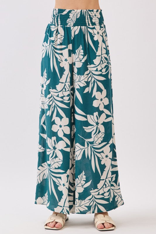 Wide Smock Waist Leg Crop Pants