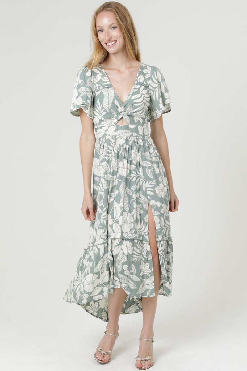 V Neck Maxi Dress W Slit