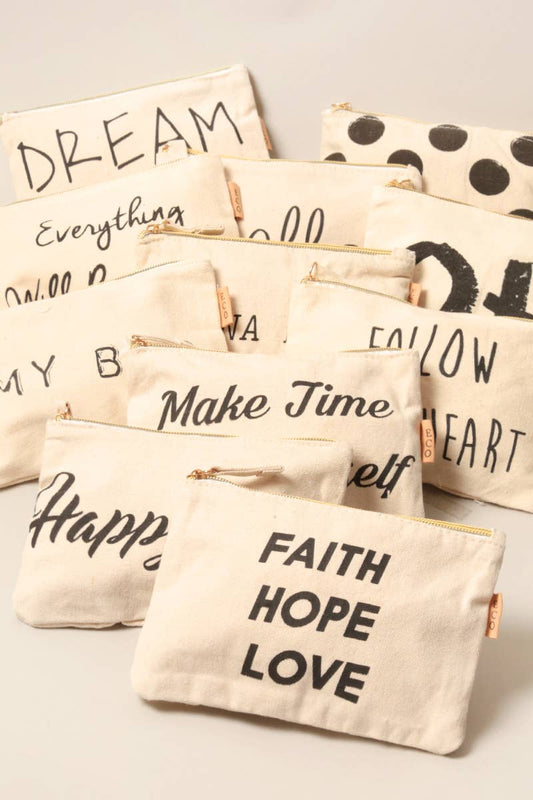 Lettering Cotton Canvas Eco Pouch Bags