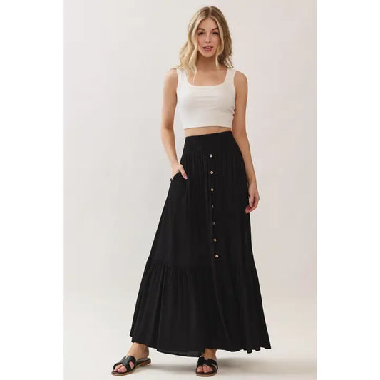 Ruffled Smocked Waist Tiered Maxi Skirt