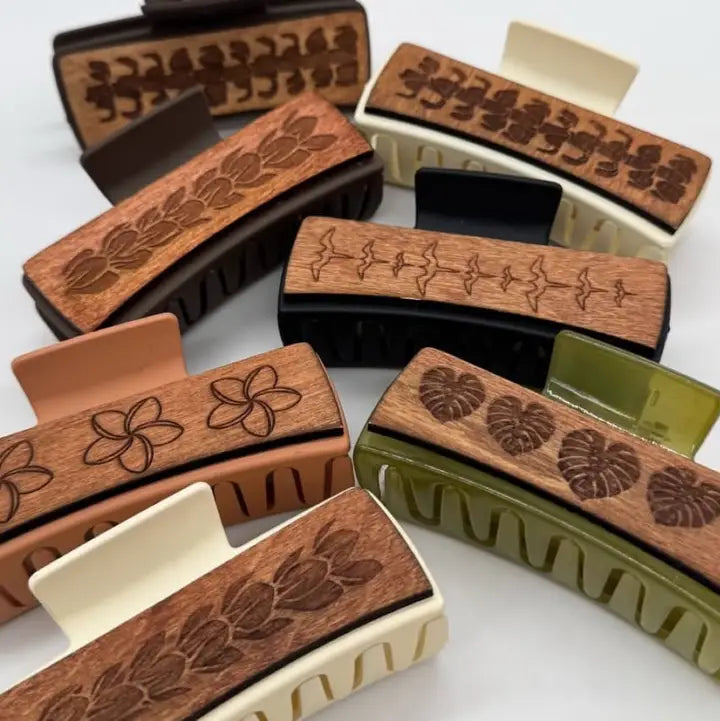 Wood Engraved Hair Clip