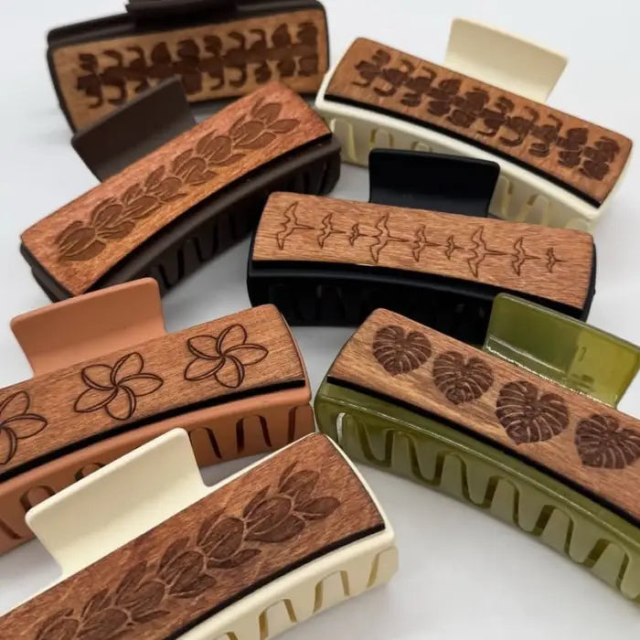 Wood Engraved Hair Clip
