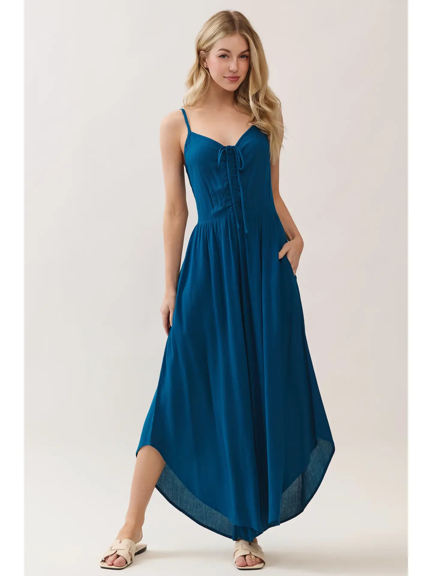 Front Ruched Hemming Midi Jumpsuit