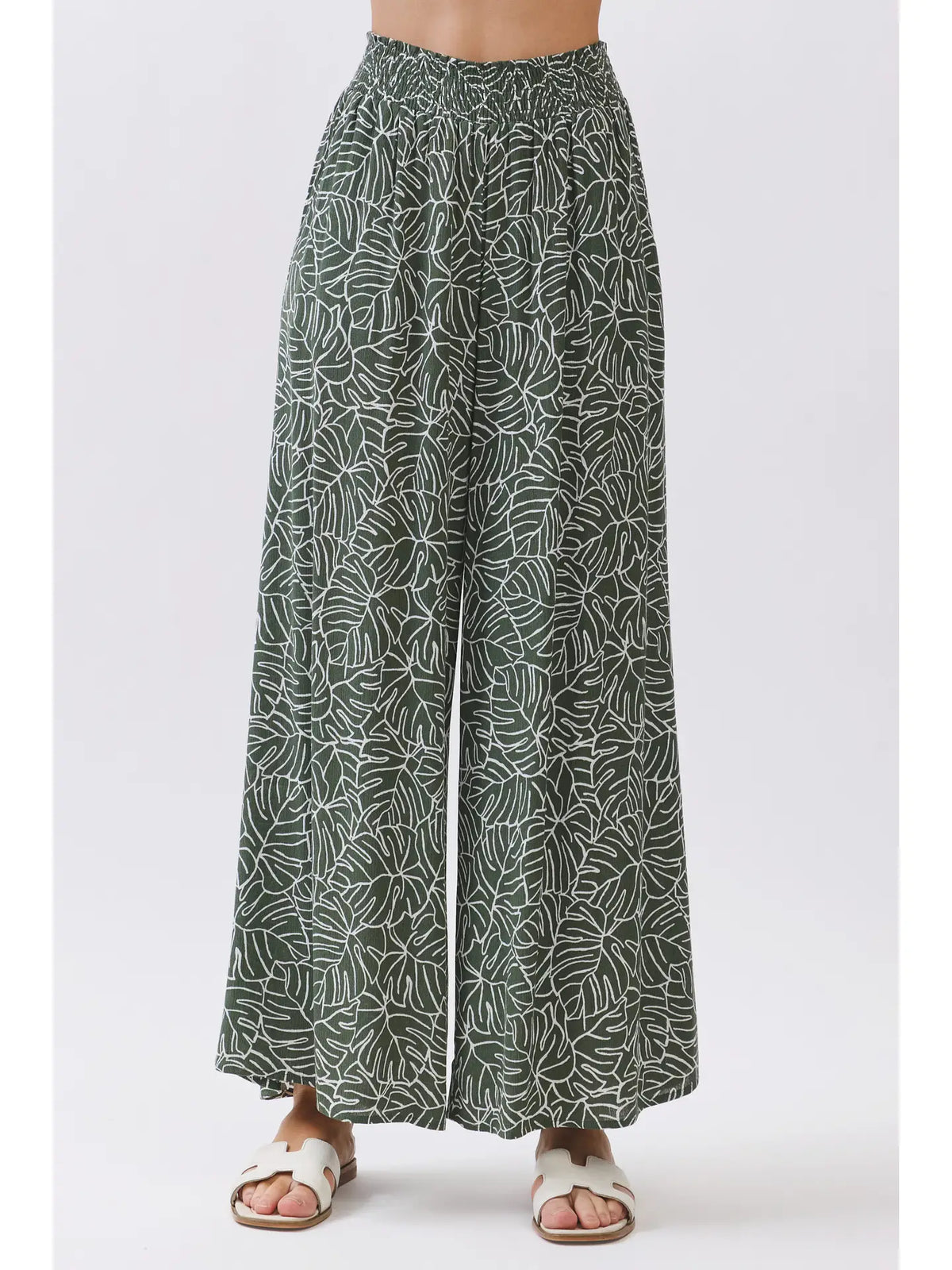 Tropical Print Wide Leg Pants