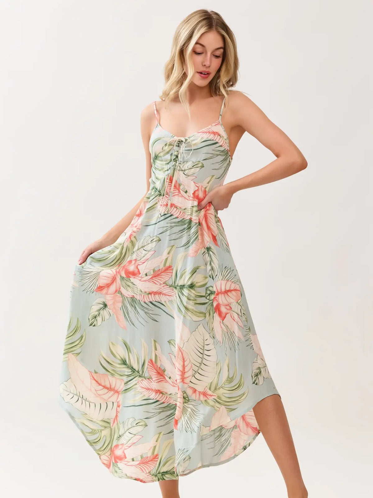 Chest Ruched Round Hemming Midi Dress