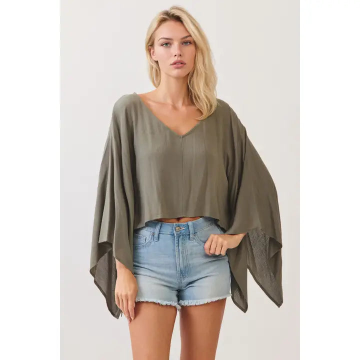 Solid Kimono Sleeve Top