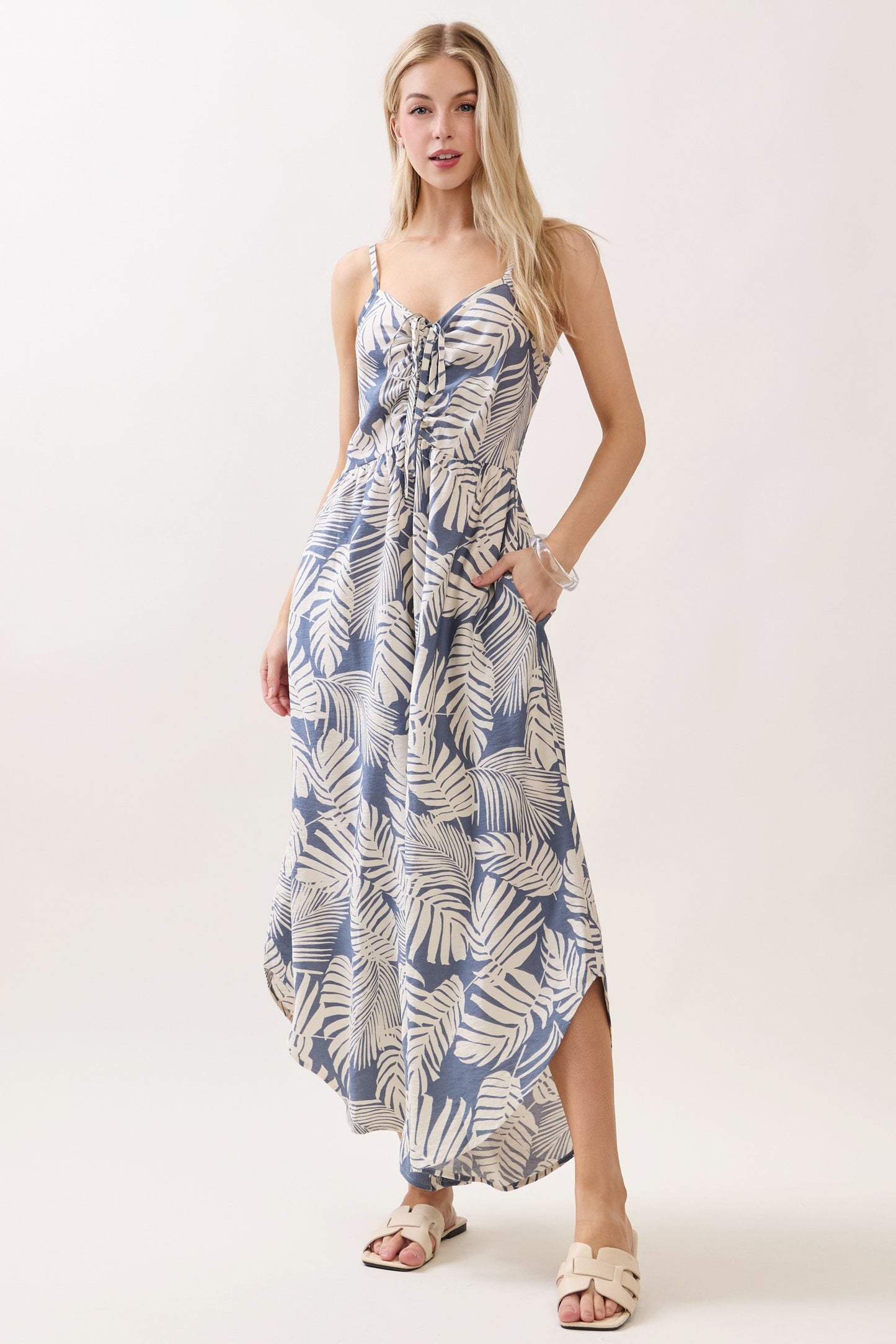 Tropical Front Ruched Midi Jumpsuit