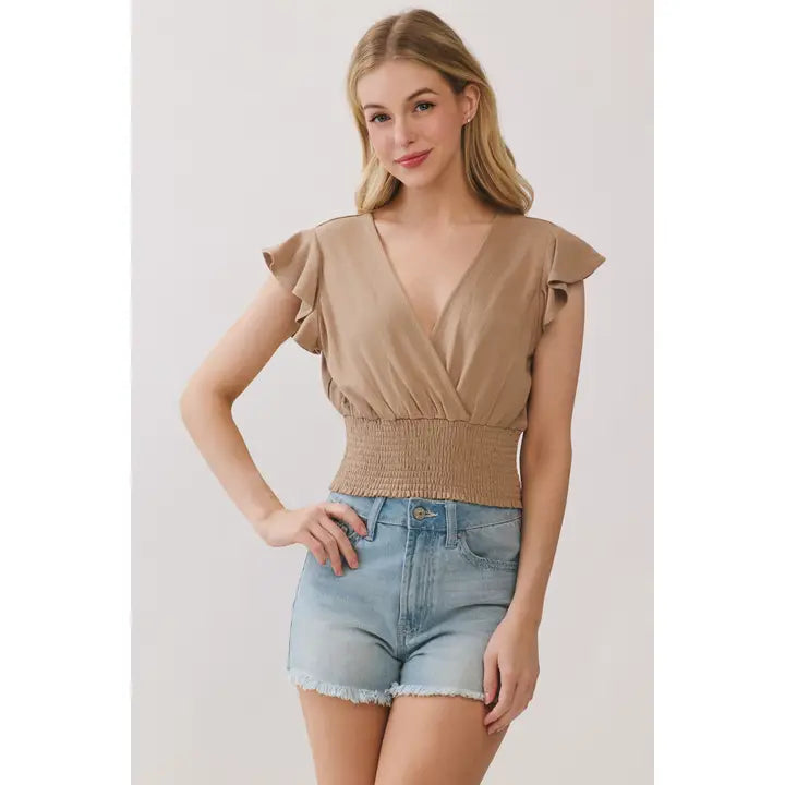 Surplice Ruffled Sleeve Crop Top