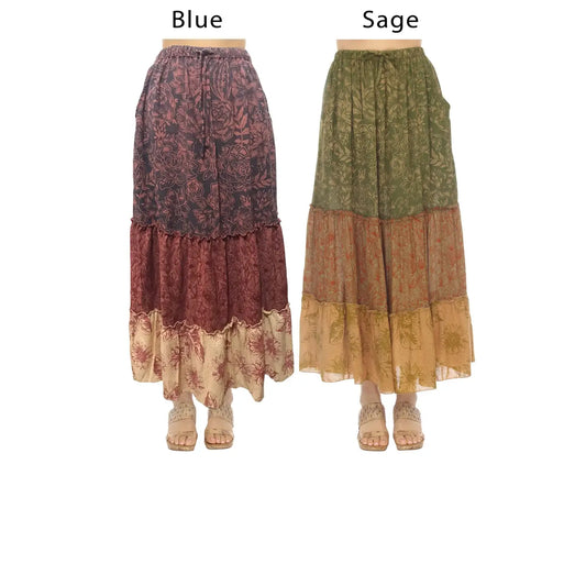 Tiered Lace Print Maxi Skirt