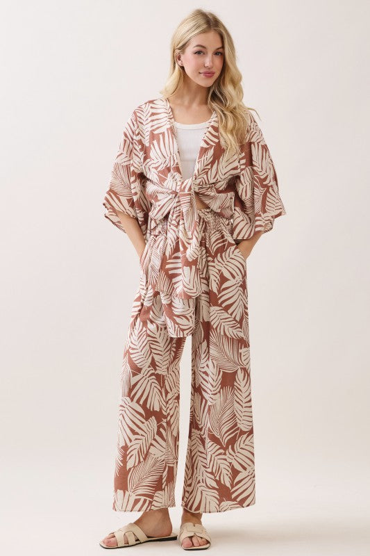 Tropical Print Wide Leg Pants