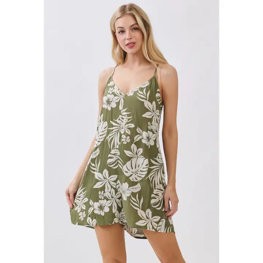 Tropical Printed Back Self Tie Romper