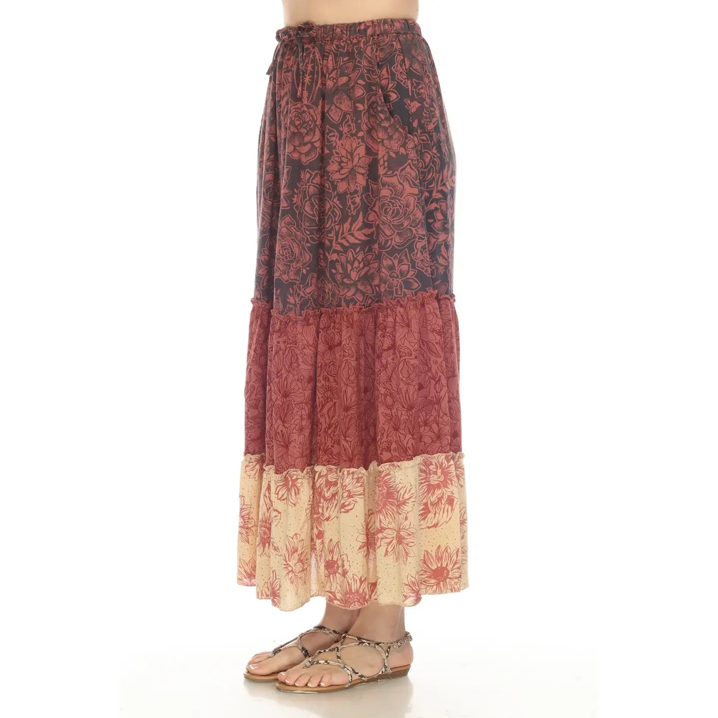 Tiered Lace Print Maxi Skirt