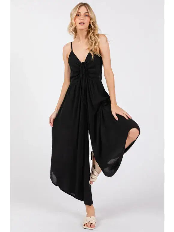 Front Ruched Hemming Midi Jumpsuit